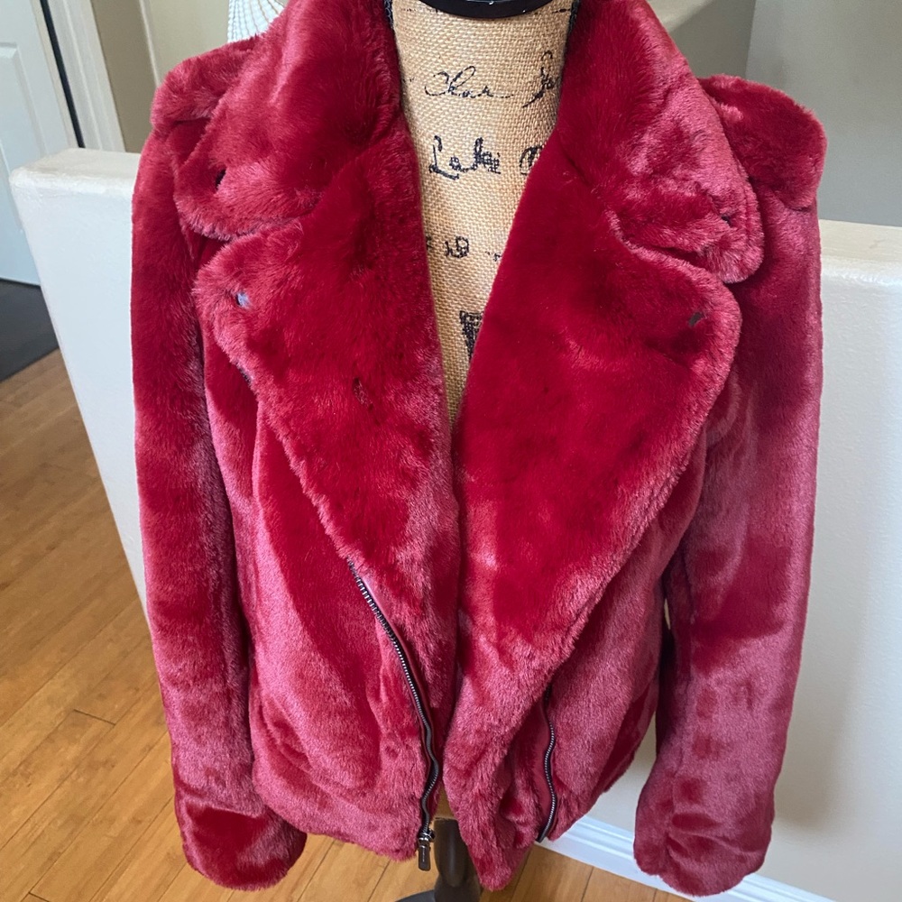 BCBGMaxazria Violet Faux Fur Long sleeve Moto Coat